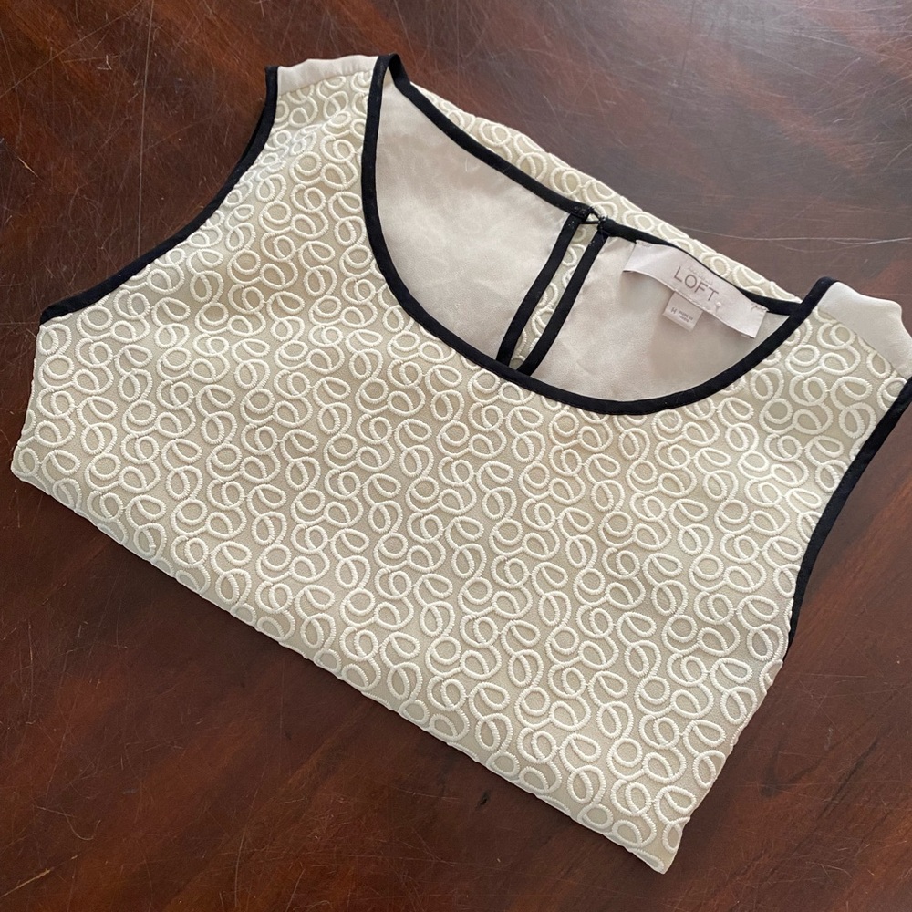 LOFT Black and Cream Patterned Tank Top